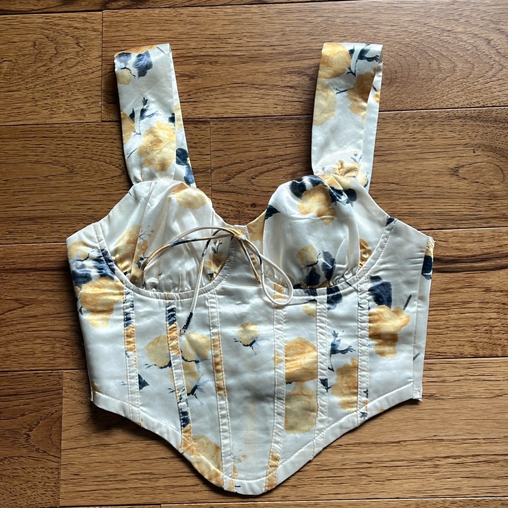 Xs yellow and cream corset bustier floral